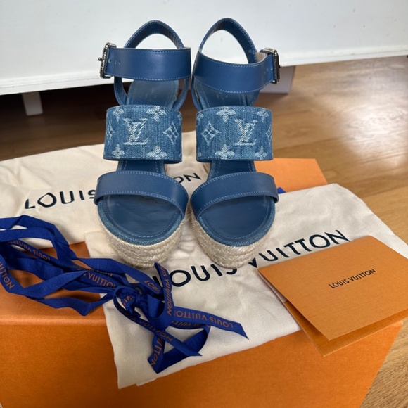 Women’s Louis Vuitton Starboard Espadrille Wedges Size 9 Blue - Picture 2 of 9